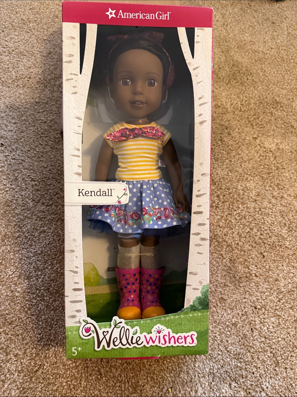 American Girl Kendall Doll in Yellow Striped Top & Blue Floral Skirt
